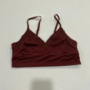 Aerie Lace Trim Bralette M | Brown Soft Stretch V-Neck Bralette
